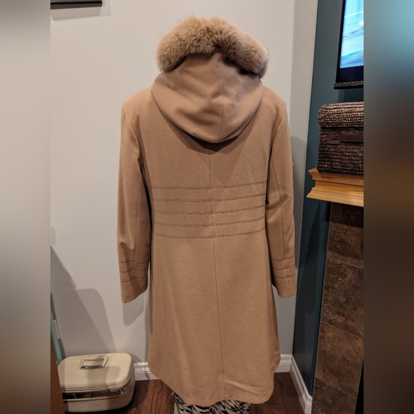 Cecil G Wool & Cashmere coat, mother of pearl buttons & fox fur, vintage Sz 14 - Picture 5 of 17